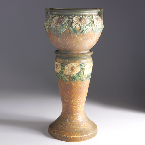 Appraisal: ROSEVILLE Dahlrose jardiniere and pedestal set Poor repair to reglued