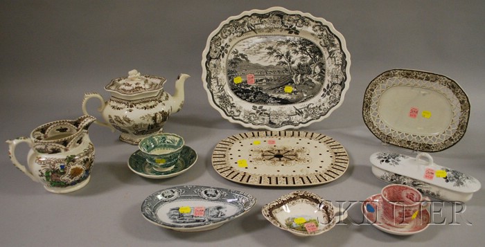 Appraisal: Ten Assorted English Transfer-decorated Staffordshire Tableware Items a teapot platter