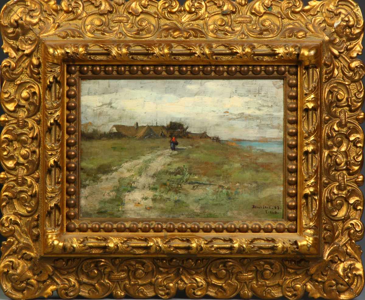 Appraisal: Sgn Field Landscape w woman walking Sgn lower right Bella