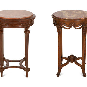 Appraisal: Two Louis XVI Style Carved Walnut Side Tables with Inset