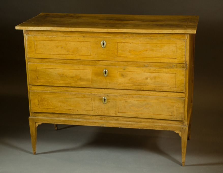 Appraisal: THREE-DRAWER INLAID WALNUT CHEST Continental late th early th century