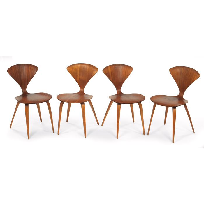 Appraisal: Norman Cherner side chairs four by Plycraft walnut original finish