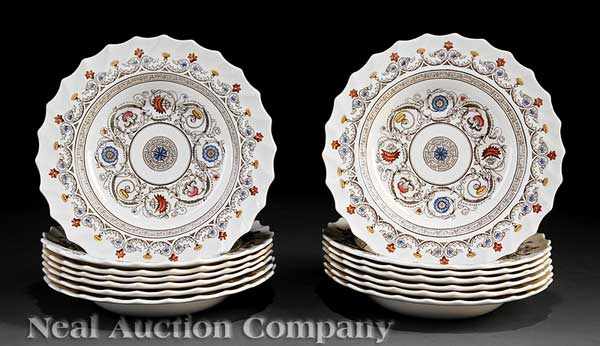 Appraisal: A Set of Fourteen Copeland Spode Polychrome Porcelain Bowls fully