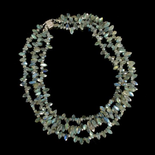 Appraisal: Interesting Fourteen-Karat White Gold and Labradorite Necklace composed of three