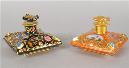 Appraisal: Two French porcelain inkwells th century Each of low square