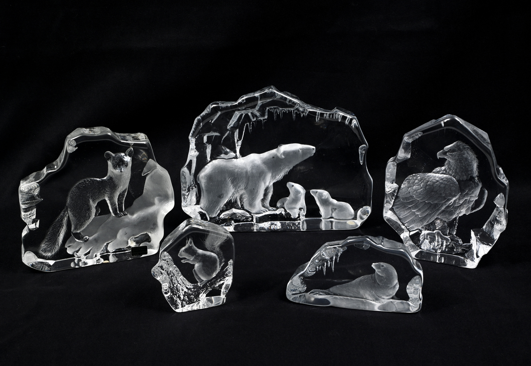 Appraisal: PC SWEDISH MATS JONNASON CRYSTAL ANIMALS Swedish full lead crystal