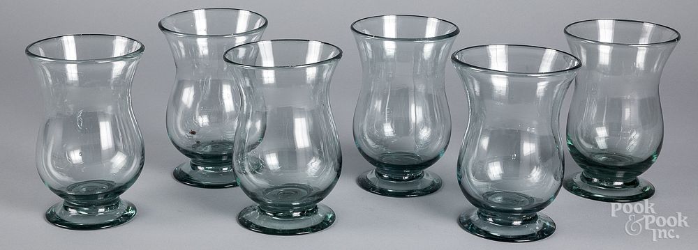 Appraisal: Six blown aqua glass jars Six blown aqua glass jars