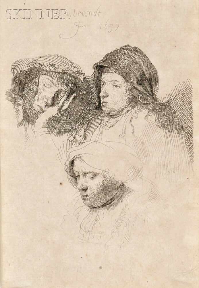 Appraisal: Rembrandt van Rijn Dutch - Three Heads of Women One