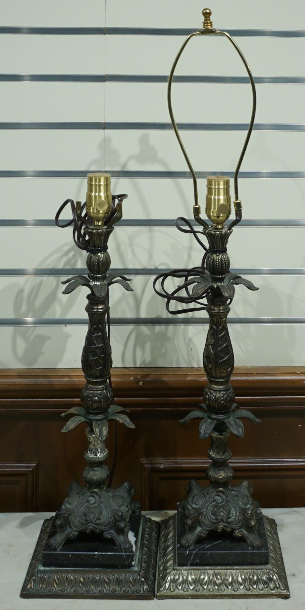 Appraisal: Pair Patinated Metal Base Table Lamps H in cm