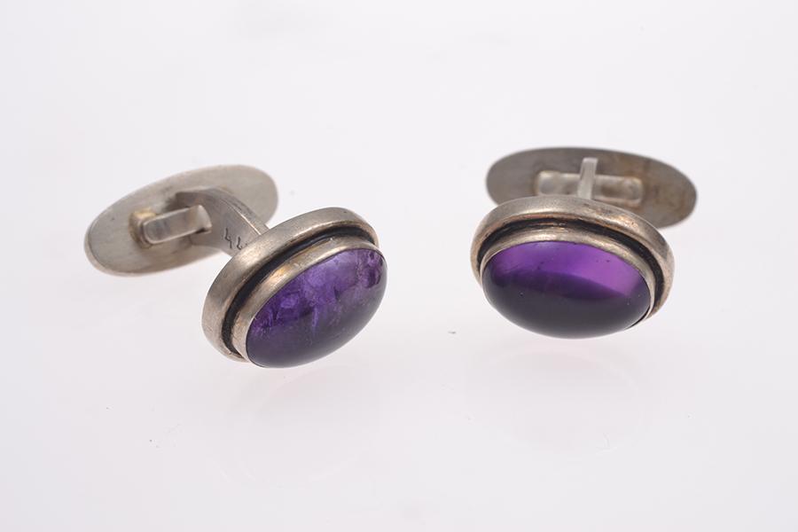 Appraisal: A PAIR OF AMETHYST CUFFLINKS BY GEORG JENSEN IN STERLING