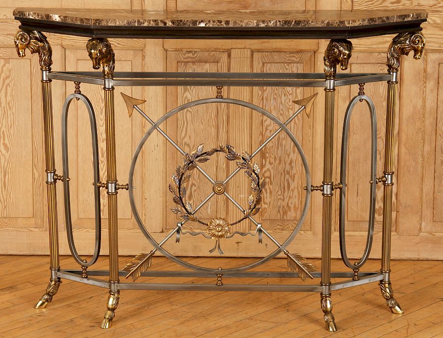 Appraisal: MAITLAND SMITH MARBLE TOP STEEL BRASS CONSOLE A marble top