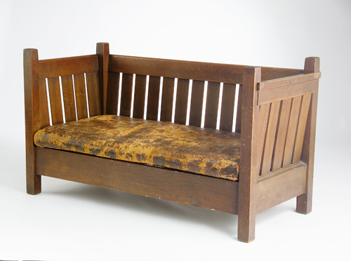 Appraisal: GUSTAV STICKLEY Even-arm crib settle no with canted sides loose