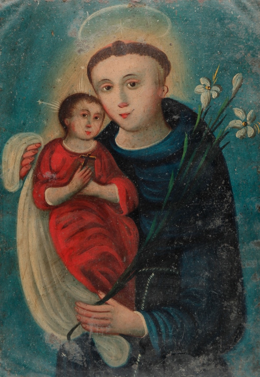 Appraisal: Nineteenth century Oil on tin of the saint holding a