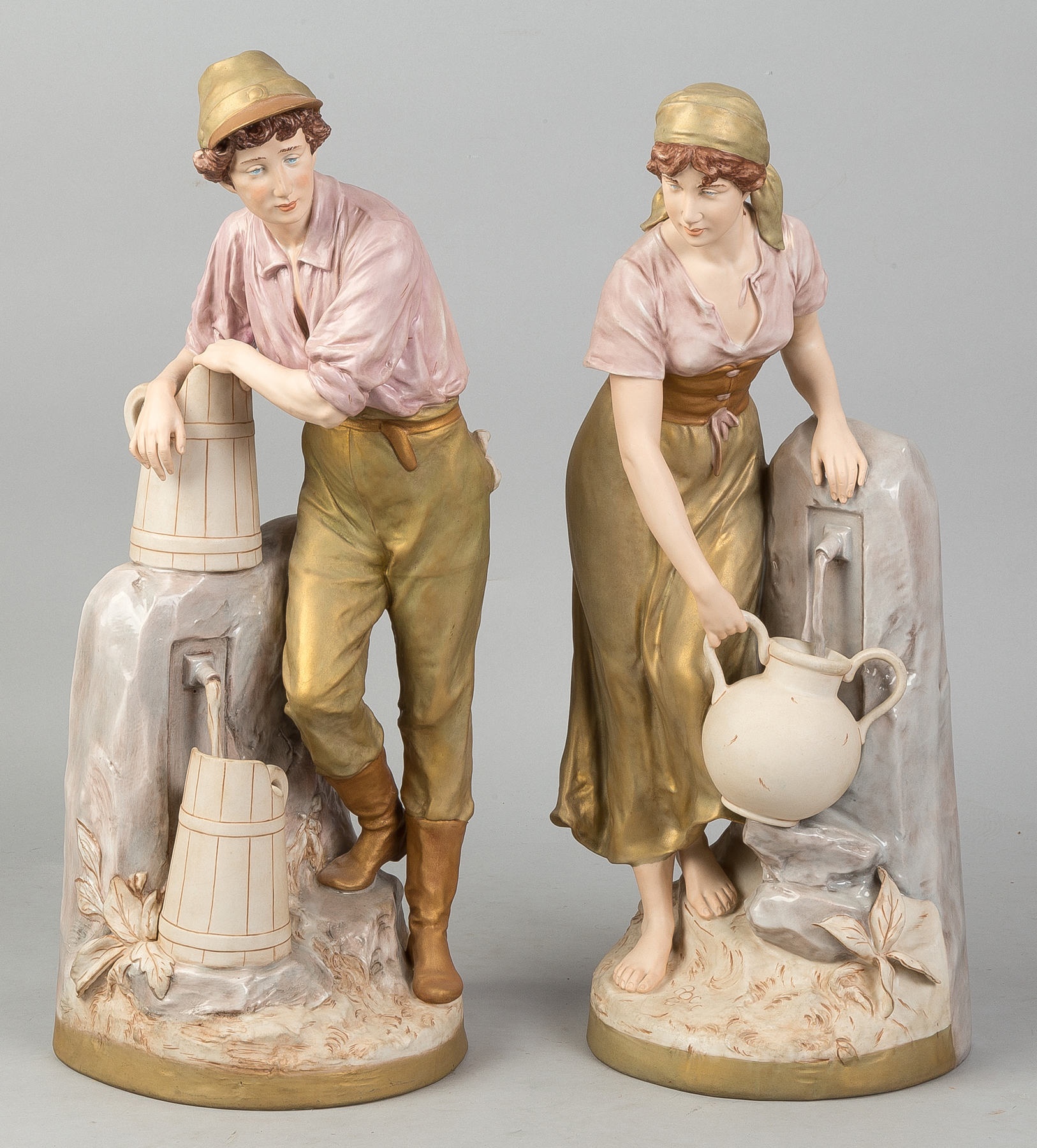 Appraisal: Pair Royal Dux Porcelain Hand Painted Figures At the well