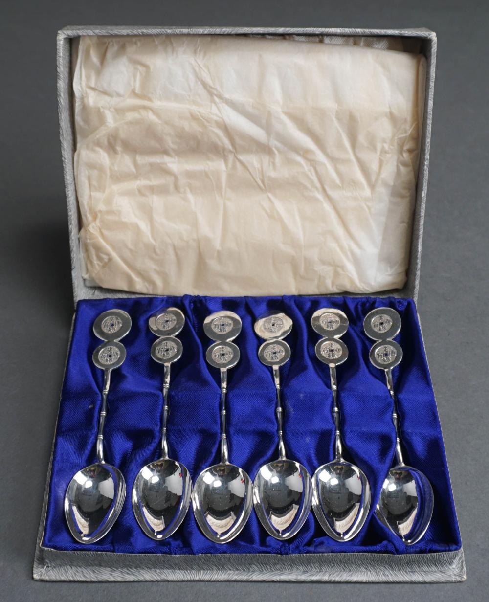 Appraisal: SET OF SIX HONG KONG STERLING SILVER TEASPOONS ENCASEDSet of