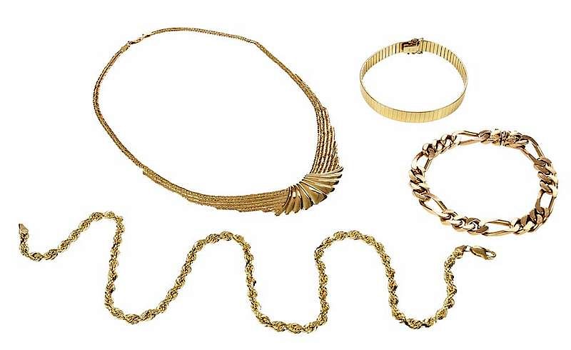 Appraisal: Four Pieces kt Gold Jewelry assorted style chains all stamped