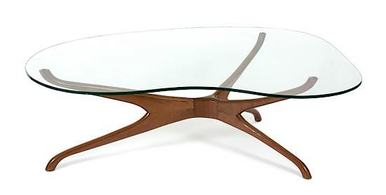 Appraisal: A Trisymmetric Walnut and Glass Coffee Table Height x width