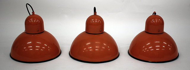 Appraisal: THREE LATE TH CENTURY ENAMELLED HANGING LIGHT FITTINGS each cm