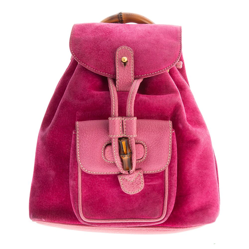 Appraisal: A Gucci Bamboo Backpack PM A pink suede Gucci Bamboo