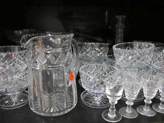 Appraisal: ONE SHELF OF ASSORTED CRYSTAL INCL JUG STUART STEM WARE