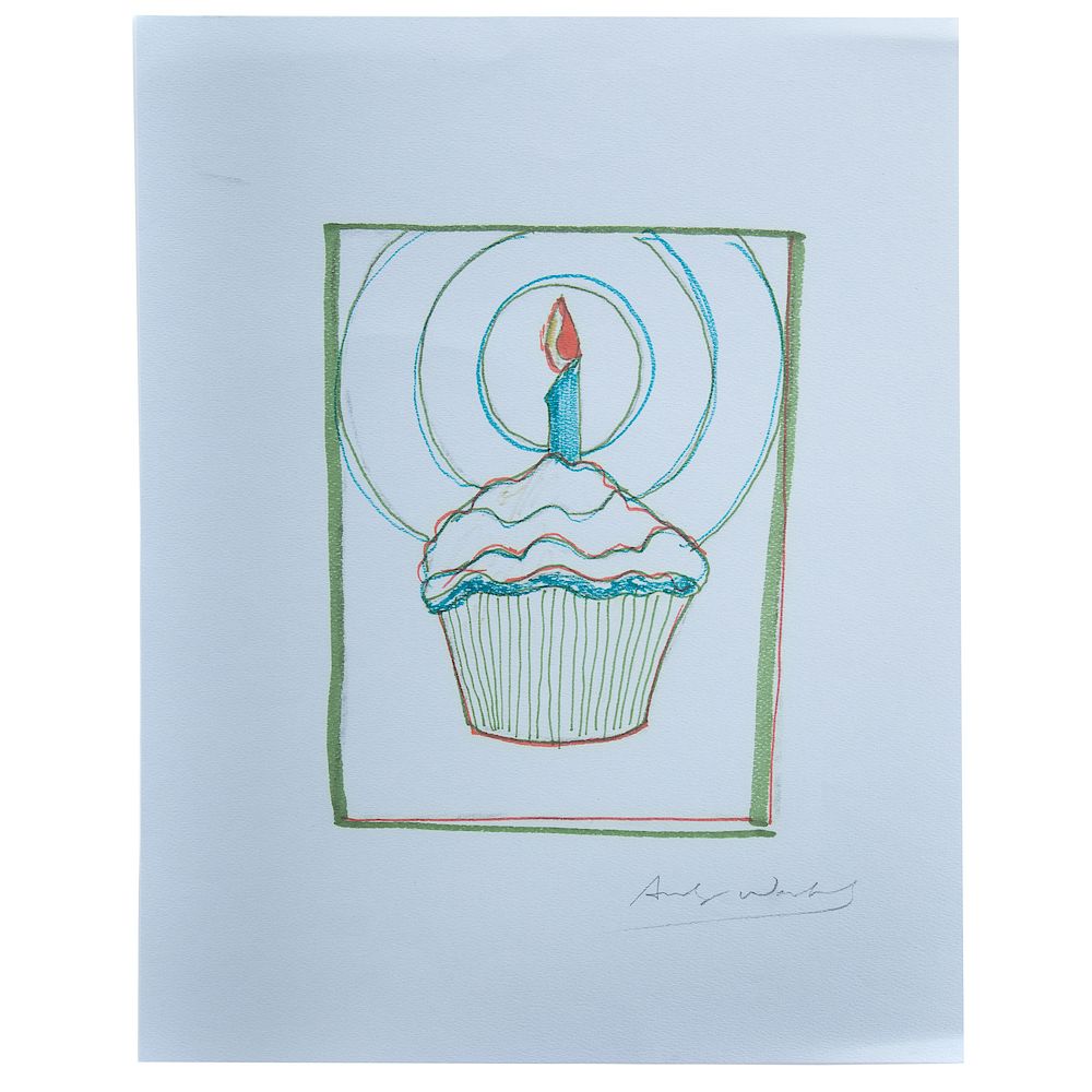 Appraisal: Andy Warhol Cupcake Candle American - Marker sketch on blue