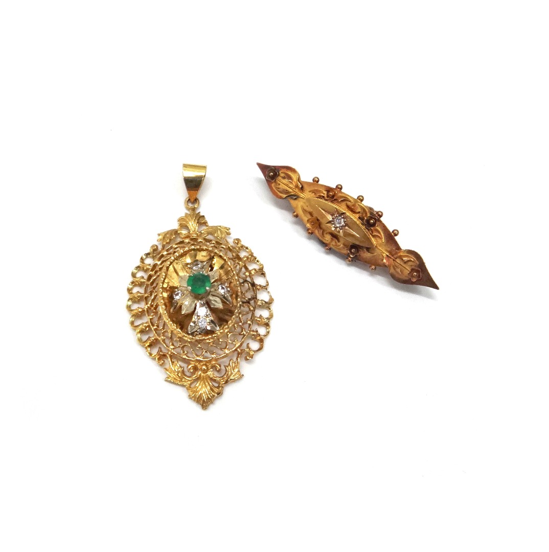 Appraisal: A Continental gold and gem set pendant detailed k g