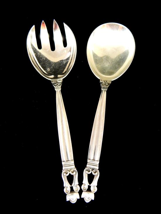 Appraisal: SILVER Georg Jensen sterling Acorn pattern serving spoon and fork