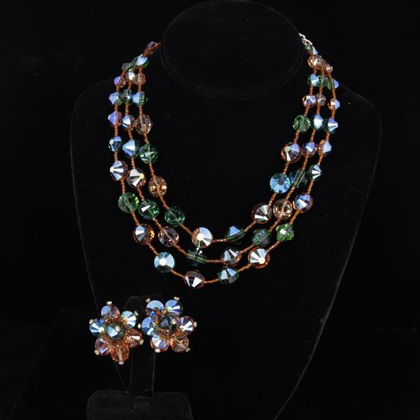 Appraisal: Vendome pc Multi-strand glass crystal and rhinestone beaded necklace clip