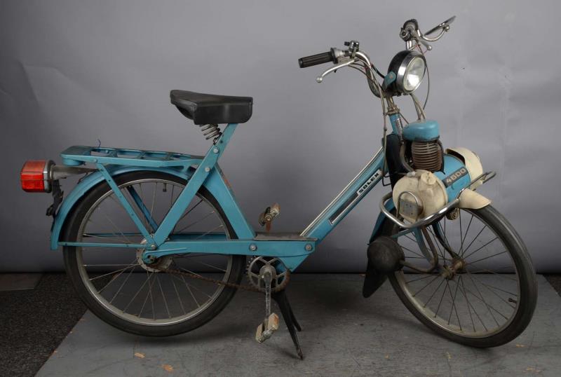 Appraisal: Solex Motorized Bicycle This blue motorbike includes head and tail