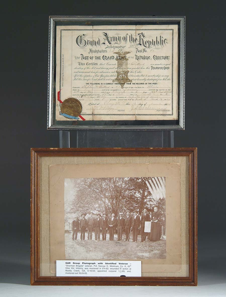 Appraisal: GRAND ARMY OF THE REPUBLIC PHOTOGRAPH MEMBERSHIP CERTIFICATE Photo is