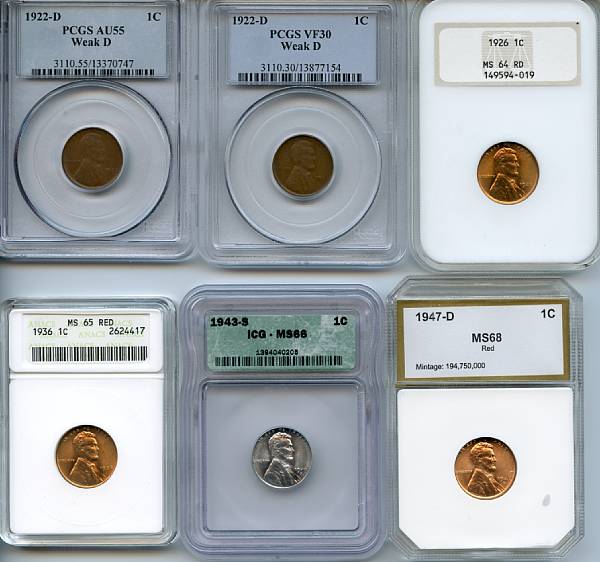 Appraisal: Lincoln Cents Including -D weak D PCGS AU -D weak