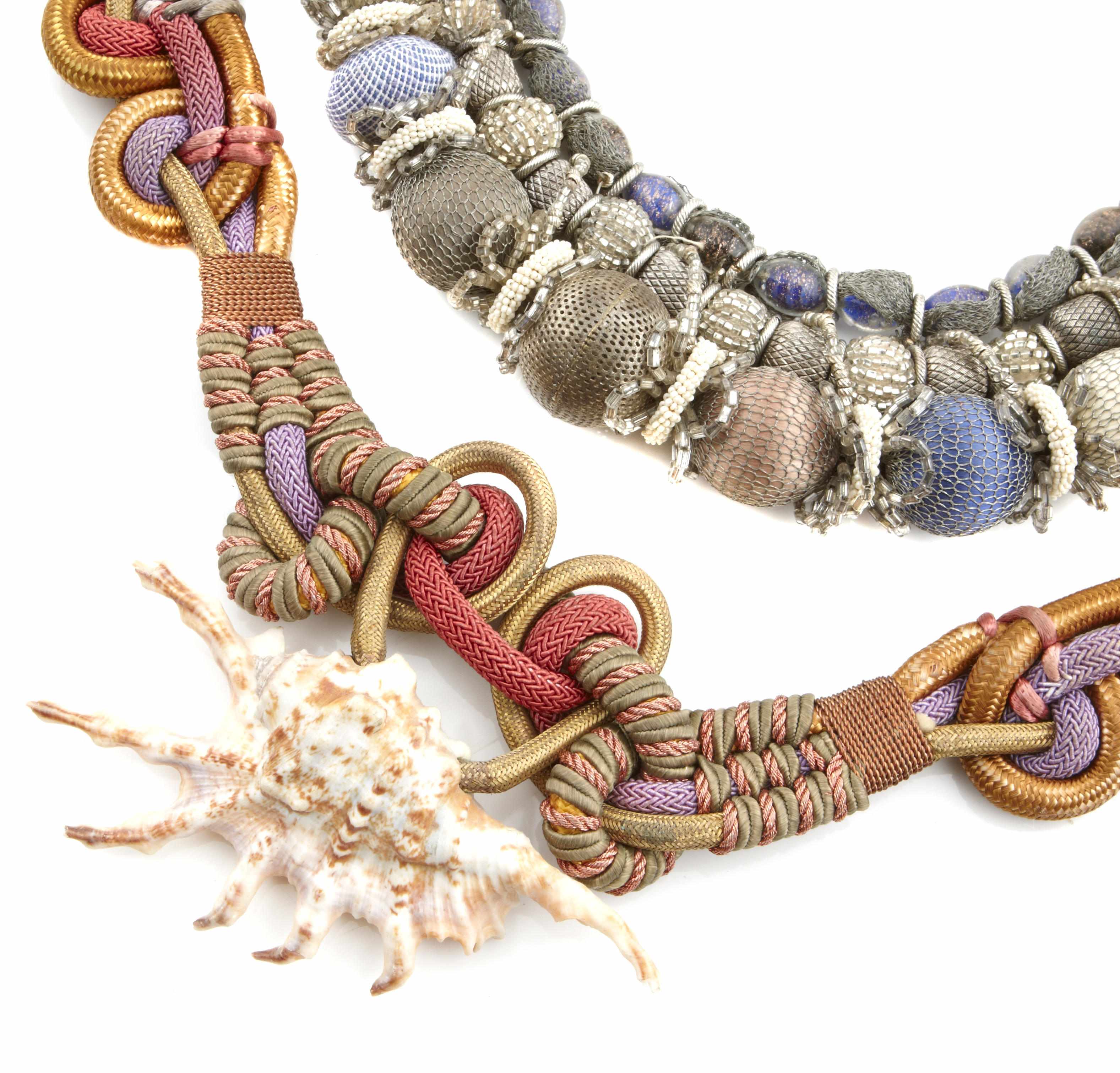 Appraisal: A group of costume jewelry comprising three assorted fabric stone