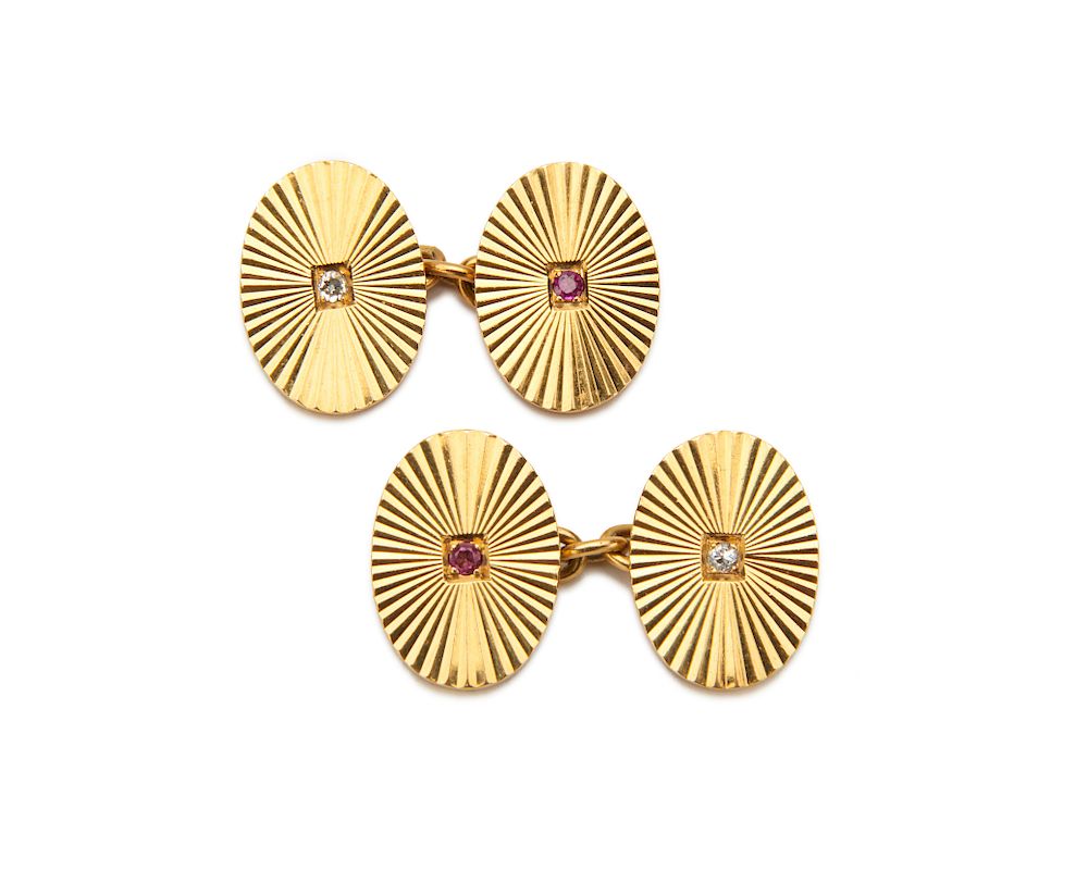 Appraisal: K Gold Diamond and Ruby Cufflinks K Gold Diamond and