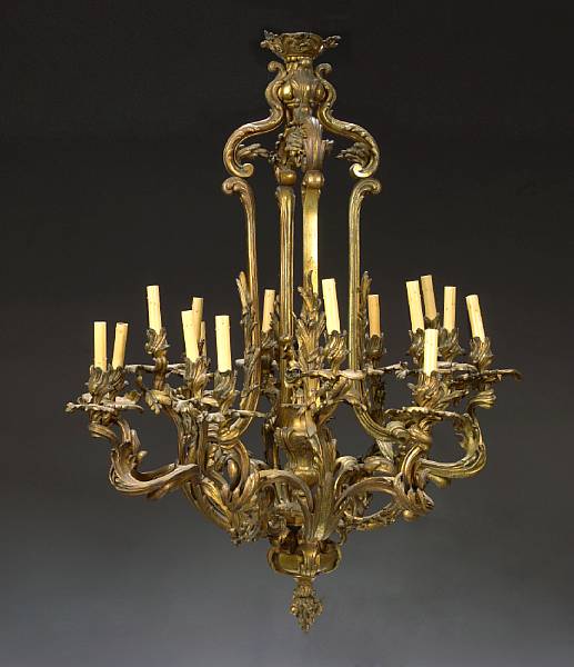 Appraisal: A Louis XV style gilt bronze sixteen light chandelier th