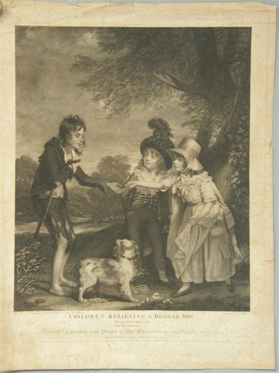 Appraisal: Children relieving a beggar boy' black white print after W