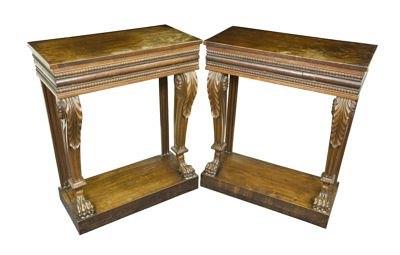 Appraisal: A pair of Regency mahogany console tables the rectangular tops