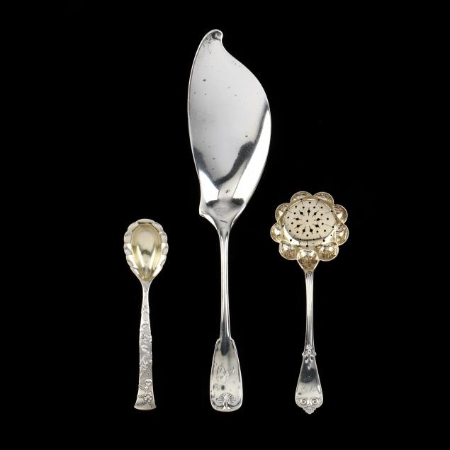 Appraisal: THREE ANTIQUE TIFFANY CO STERLING SILVER SERVERS The first a