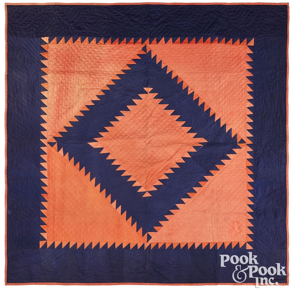 Appraisal: Sawtooth diamond in square quilt early th c Sawtooth diamond