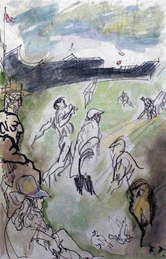 Appraisal: Feliks Topolski - watercolour and charcoal Cricket match initialled x