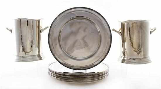 Appraisal: Set of silverplate chargers and pair wine coolers set of