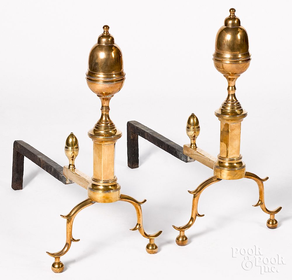 Appraisal: Pair of Federal brass lemon top andirons Pair of Federal