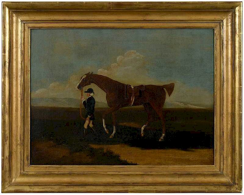 Appraisal: Follower of James Seymour British A Groom Leading a Saddled