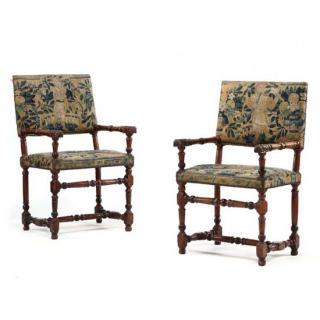 Appraisal: Pair of Italian Renaissance Open Arm Chairs likely th century