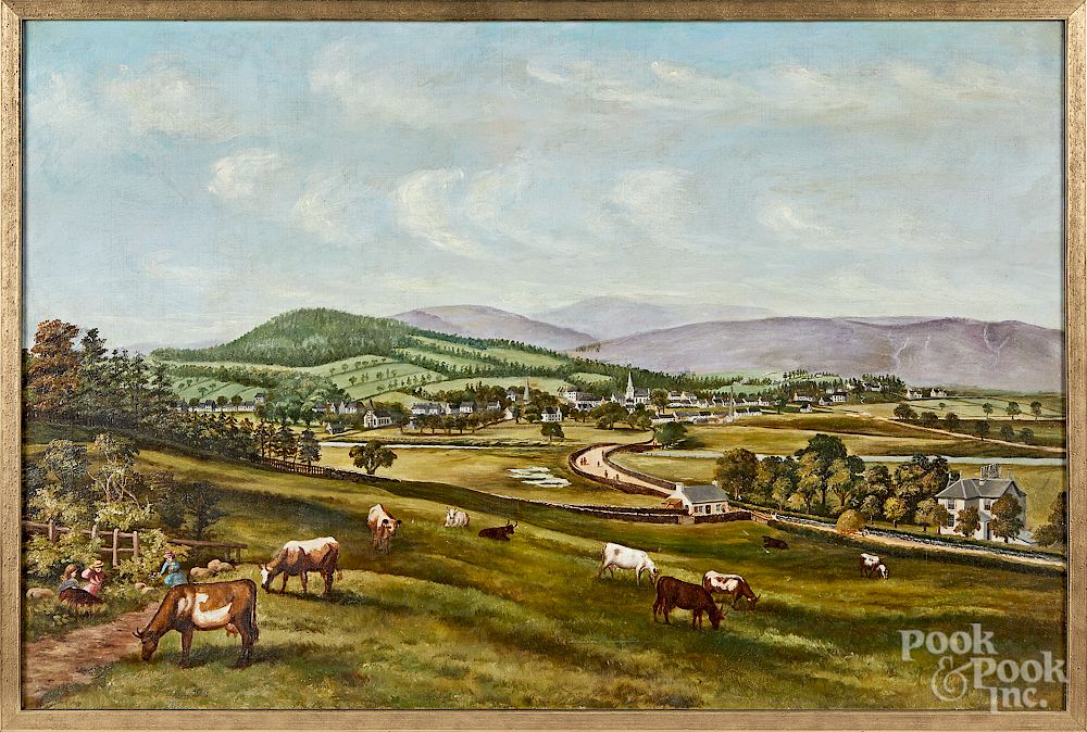 Appraisal: American oil on canvas landscape American oil on canvas landscape