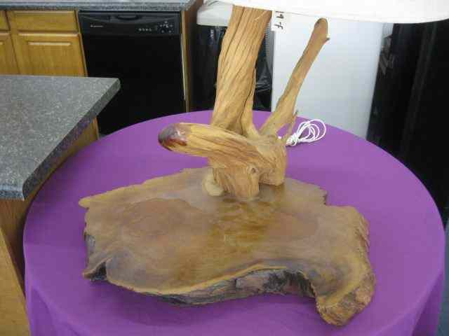 Appraisal: Natural Wood Lamp driftwood style on cut slap probably cyprus