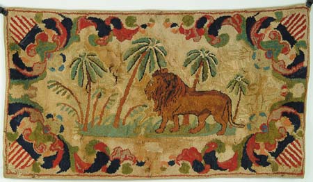 Appraisal: FOLK ART LION WITH PALM TREE HOOKED RUG Rectangular hooked