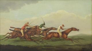 Appraisal: English School th C Oil on Panel Horse Racing Scene