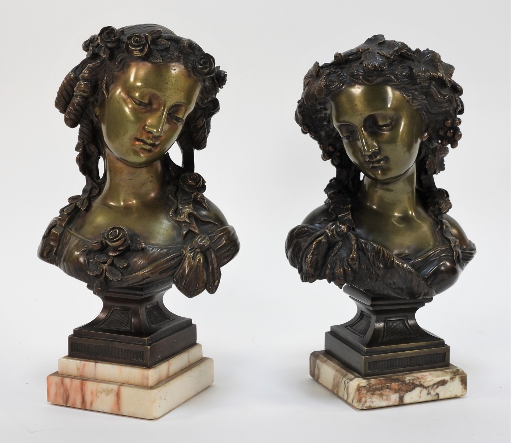 Appraisal: PC AFT EUGENE ANTOINE AIZELIN MAIDEN BRONZE BUSTS France -