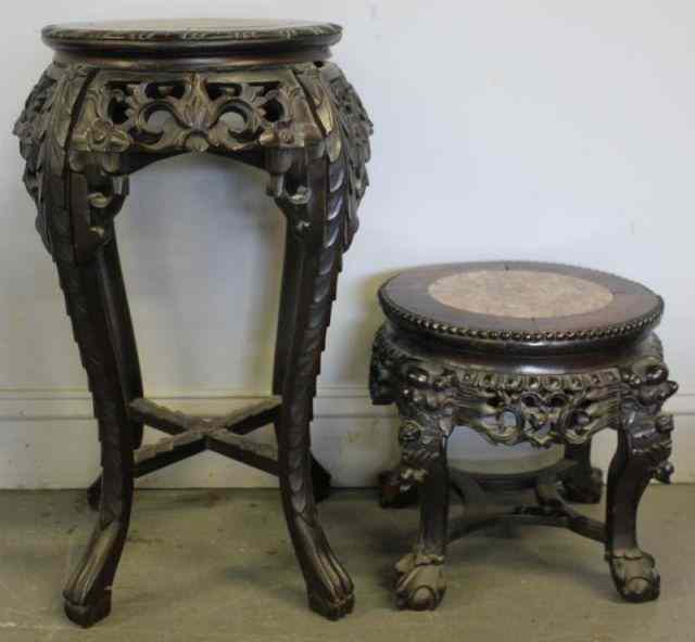 Appraisal: Two Antique Chinese Marble Top Stands Including a low urn