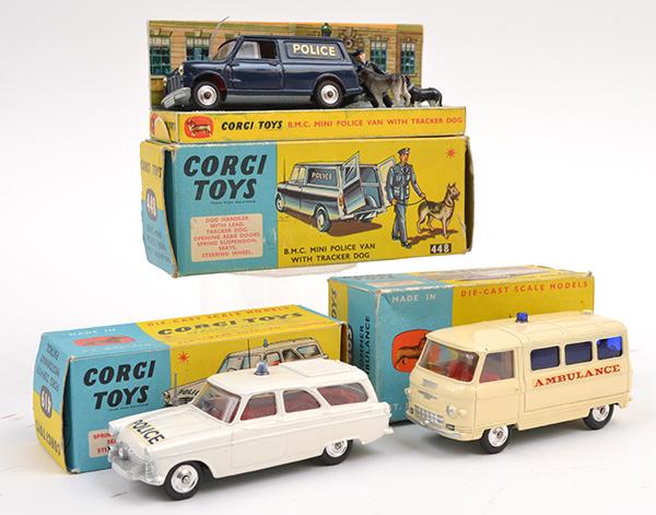 Appraisal: THREE CORGI EMERGENCY VEHICLES INCLUDING BMC MINI POLICE VAN WITH